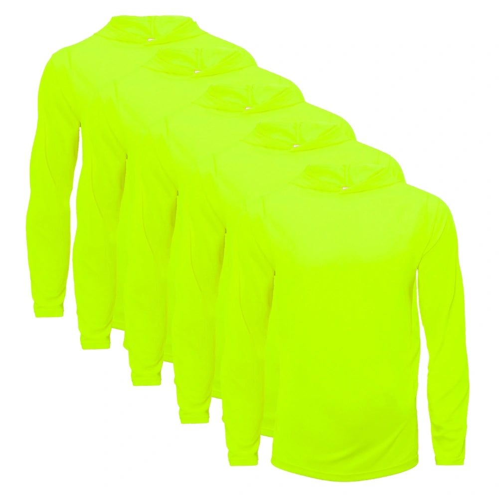 5 Pack Men's Performance Long Sleeve Hooded T-Shirts - Moisture Wicking, Breathable Workout Shirts for Gym, Running & Outdoor Activities