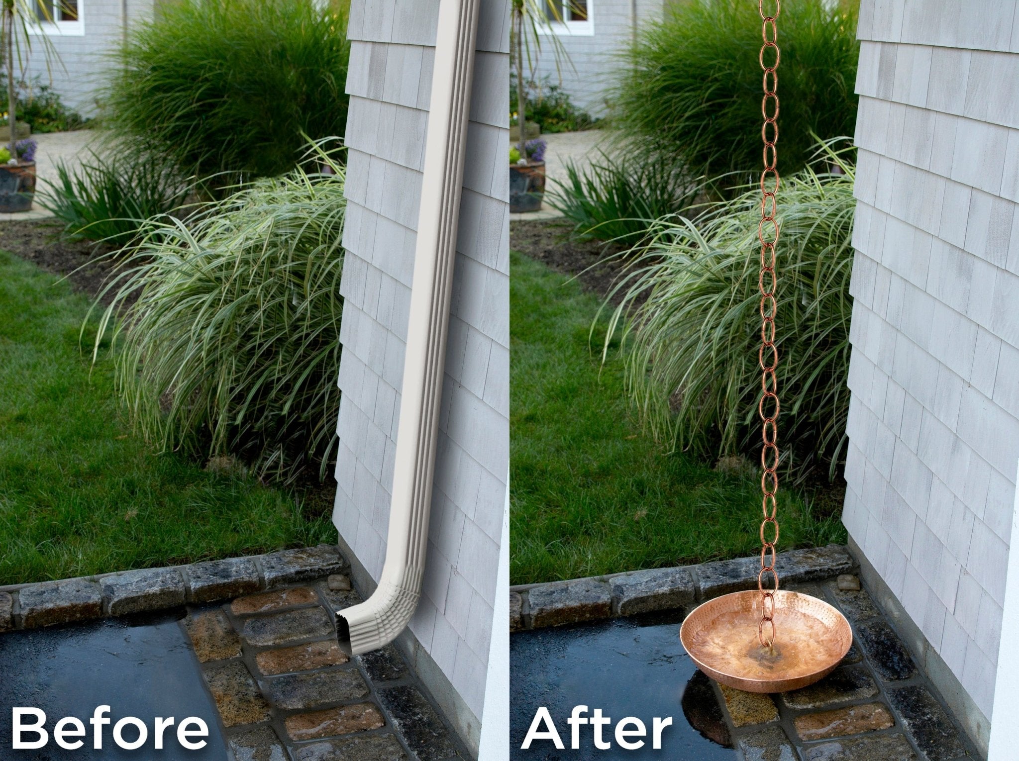 8.5 ft Decorative Copper Rain Chain with Large Links - Elegant Gutter Downspout Alternative for Garden, Patio, and Outdoor Drainage