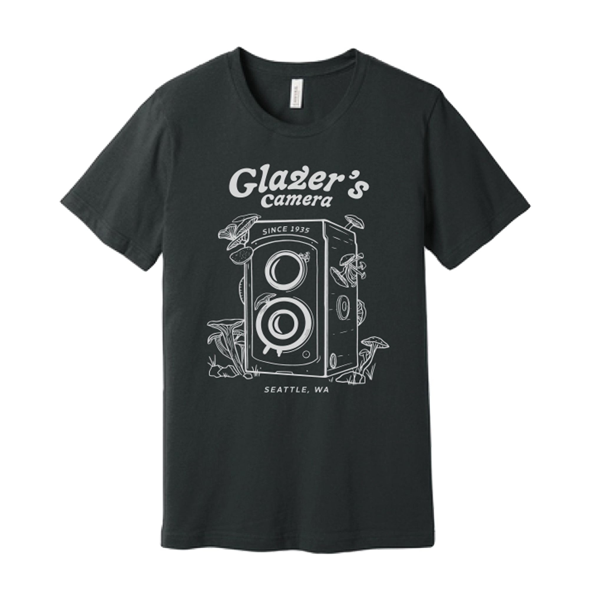 Glazer's Mushroom Camera Graphic T-Shirt for Men & Women - Dark Grey Small | Vintage Photography Tee for Casual Wear & Street Style