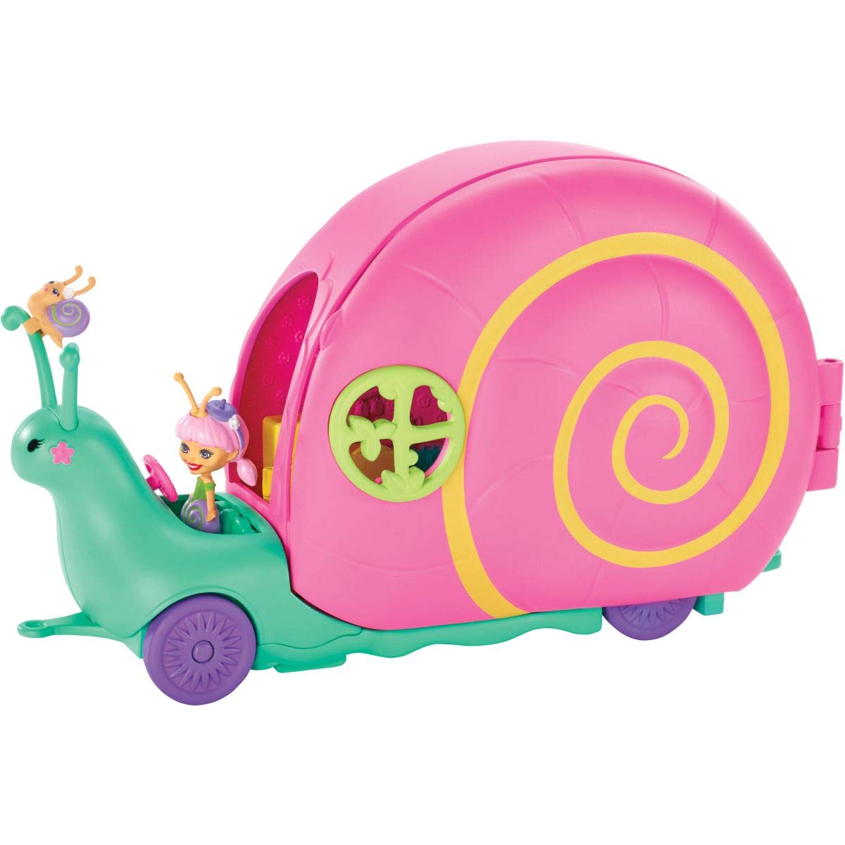 Enchantimals GCT42 Slow-Motion Camper Vehicle Playset with Saxon Snail Doll - Interactive Toy for Kids' Pretend Play & Travel Adventures