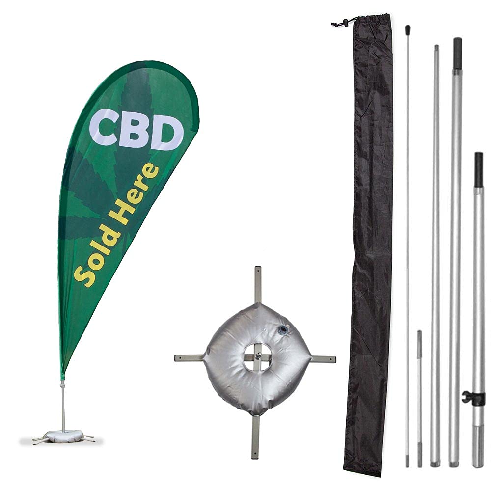 Vispronet Premium CBD Feather Flag Kit - 10.5ft Aviation Grade Fiberglass Poles, CBD Flag, Cross Base & Accessories for Outdoor Advertising, Trade Shows, and Retail Promotions