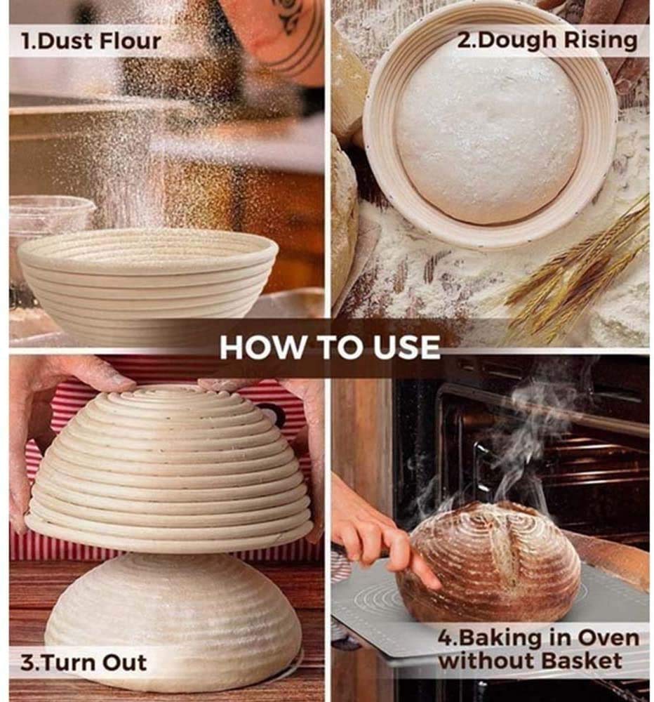 Round Banneton Proofing Basket 20cm Diameter x 8cm Height - Natural Wicker Cane Bread Proofing Basket for 500-600g Dough - Perfect for Sourdough, Artisan Bread Baking & Home Kitchen Use
