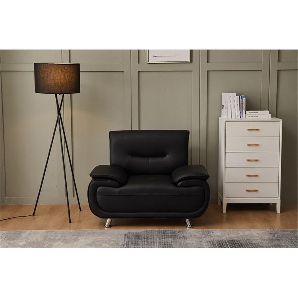 Lilian Faux Leather Living Room Chair in Black - Modern PU Leather Accent Chair for Living Room, Bedroom, Office & Lounge
