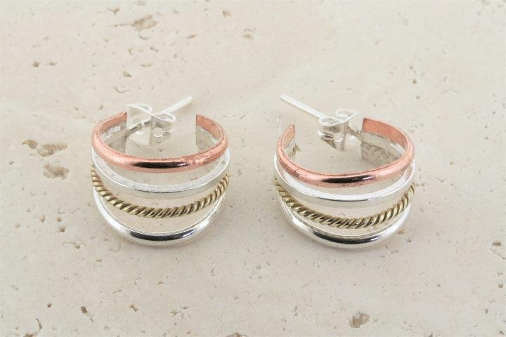 Copper Silver & Brass Hoop Stud Earrings for Women - Trendy Minimalist Jewelry for Everyday Wear, Parties & Gifts