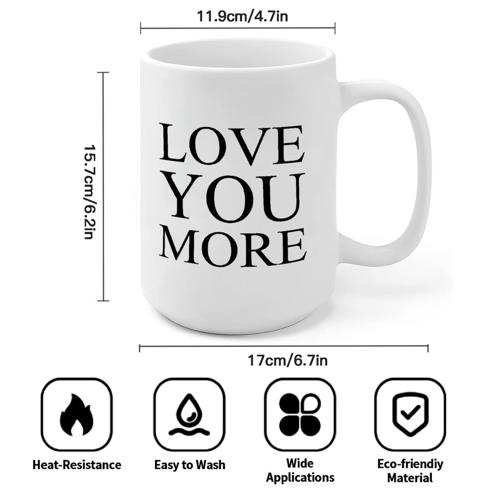 15oz Inspirational Ceramic Coffee Mug - 'Love You More' Tea & Coffee Cup for Mom, Dad, Grandma, Grandpa - Perfect Gift for Women & Men - Great for Home, Office & Gifting