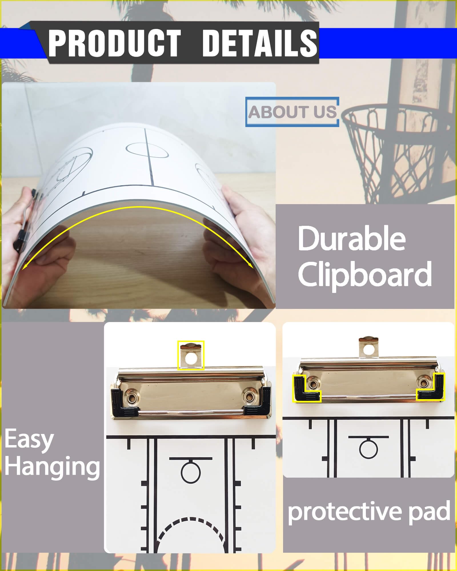Double-Sided Basketball Coaching Board - Dry Erase Tactical Play Clipboard for Coaches | Perfect for Game Strategies, Practice Drills & Team Meetings