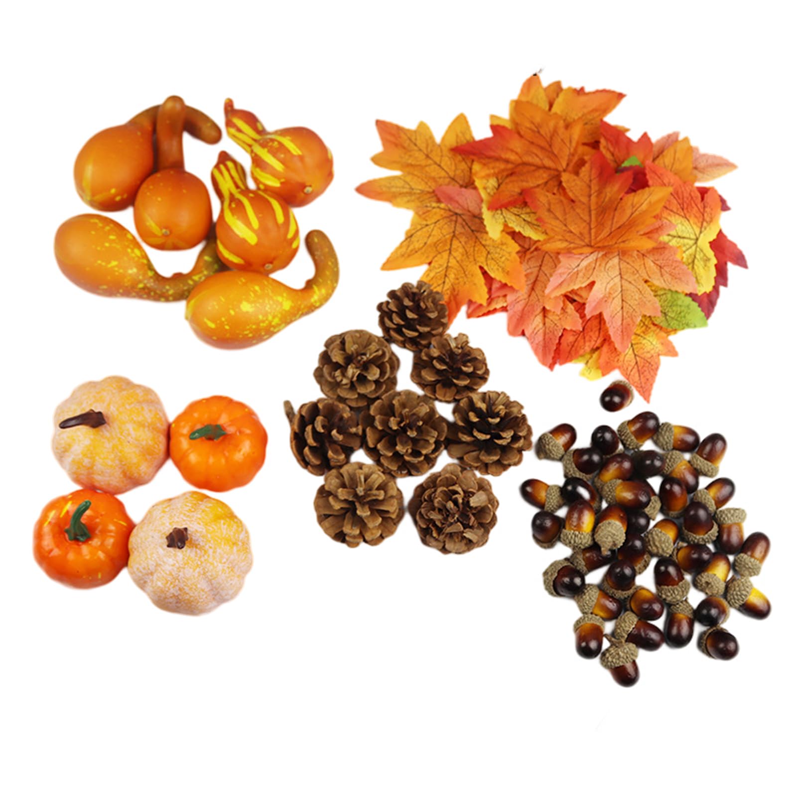 GARVEE 166Pcs Mini Foam Pumpkins Set - Realistic Artificial Fall Decor with Maple Leaves, Pine Cones & Acorns for Thanksgiving, Halloween, Autumn Table Centerpieces, Home and Party Decorations