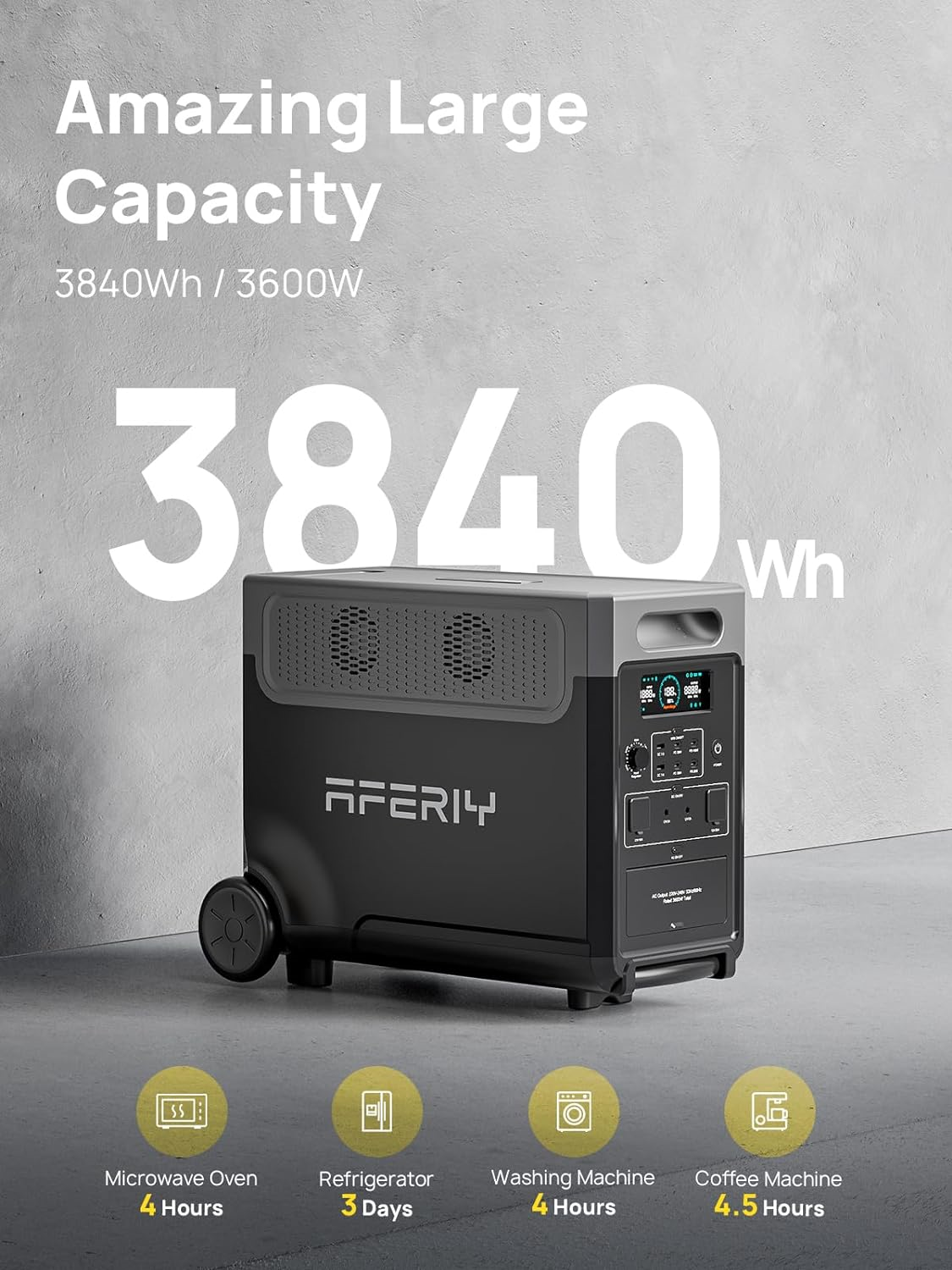 Aferiy AF P310 Portable Power Station 3300W 3600W LiFePO4 Battery 3840Wh - Solar Generator for Camping, RV, Home Backup & Outdoor Emergency Power Supply