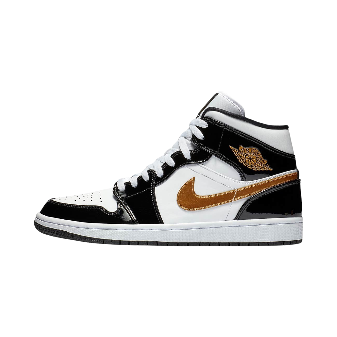 Air Jordan 1 Mid SE Sneakers - Black & Metallic Gold Basketball Shoes for Men | Comfortable Athletic Shoes for Casual Wear, Street Style & Gym Workouts