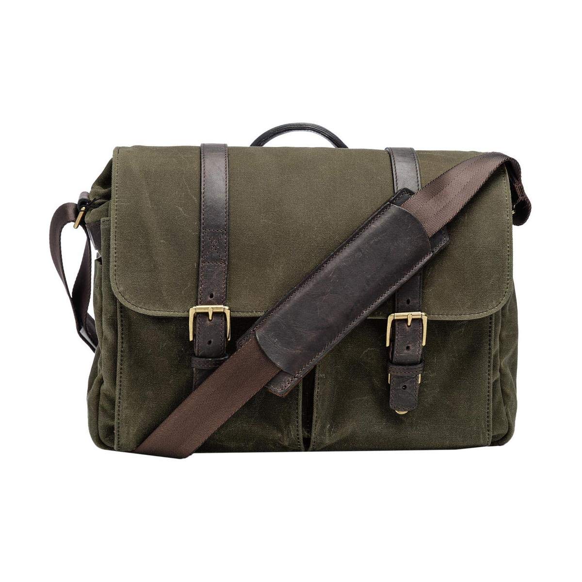 ONA The Brixton Waxed Canvas Messenger Bag for Camera & Laptop - Olive | Stylish & Durable Photography & Work Bag for Professionals & Commuters