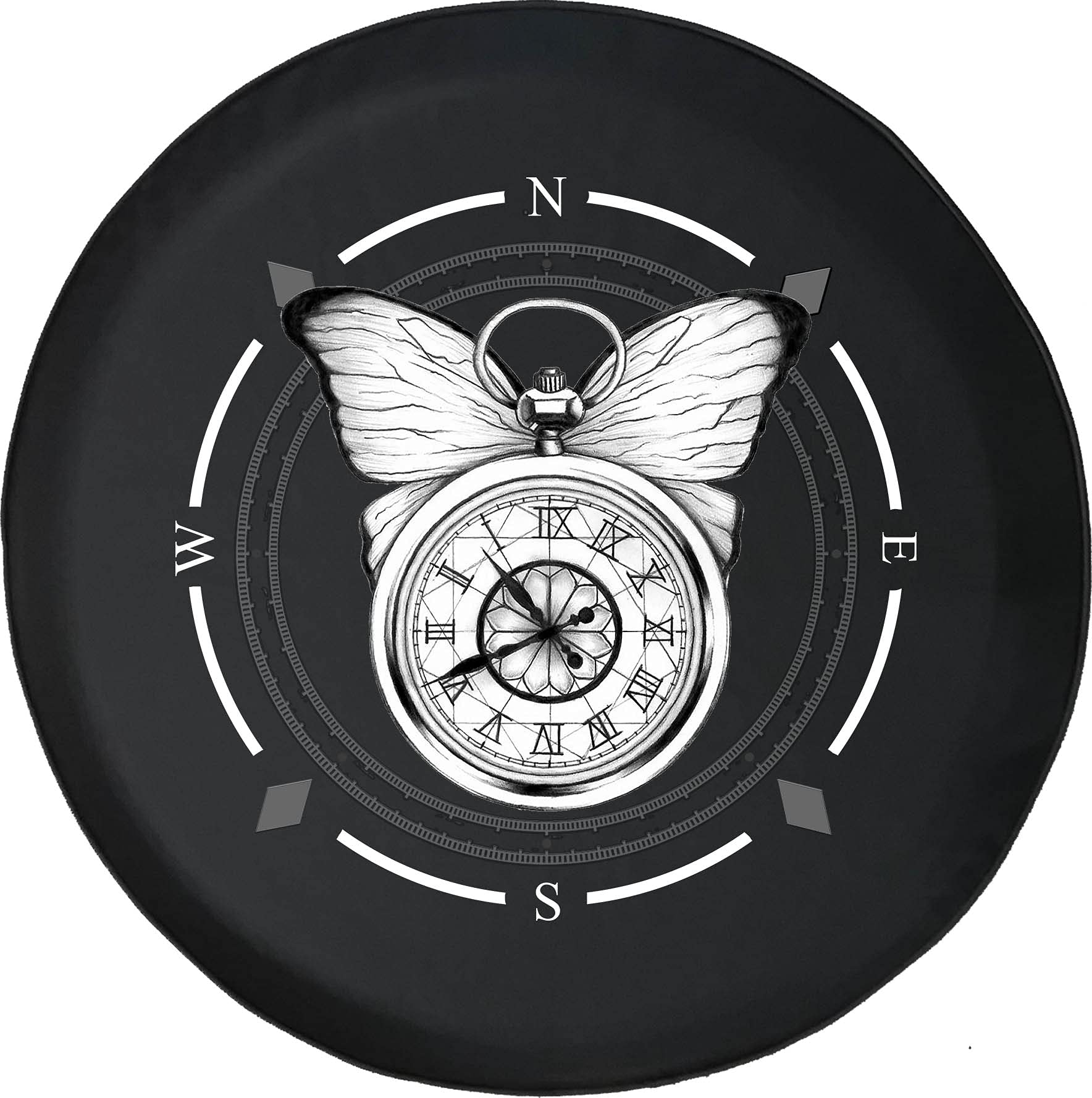 American Unlimited Spare Tire Cover with Compass & Butterfly Design - Universal Fit for SUV, Trailer, RV & Most Vehicles - Durable Wheel Protection for Outdoor Adventures & Road Trips