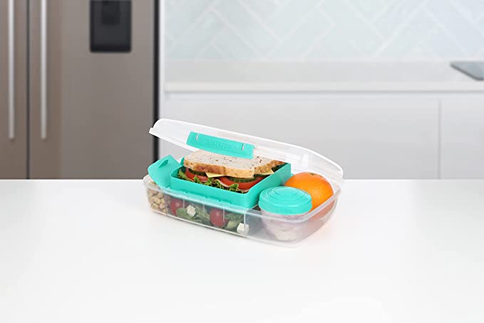 1.76L Bento Box To Go with Yogurt Pot - Teal Color Leak-Proof Lunch Container for Office, School & Picnic - Microwave & Dishwasher Safe Meal Prep Box