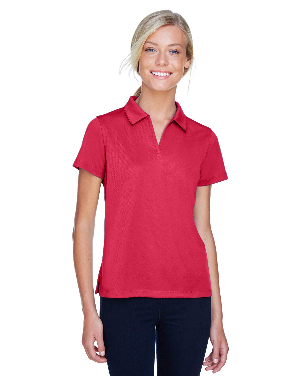 Women's Breathable Double Mesh Polo Shirt in Red - Perfect for Golf, Tennis & Casual Wear