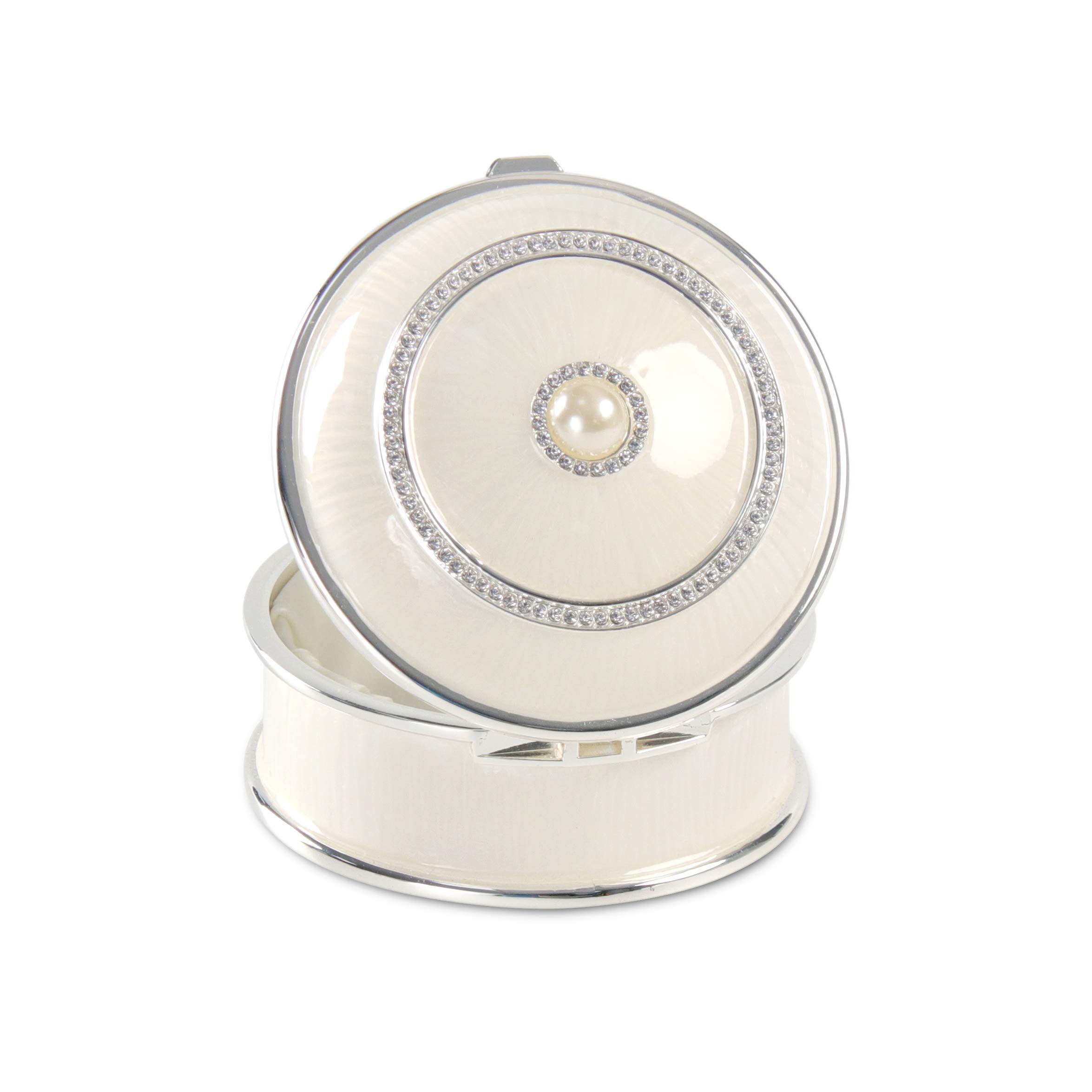LASODY Round Pearl Metal Jewelry Box - Elegant Jewelry Organizer & Storage Chest for Necklaces, Rings, Earrings - Perfect Gift Box for Women | Great for Bedroom Dresser, Vanity Table & Travel Accessories