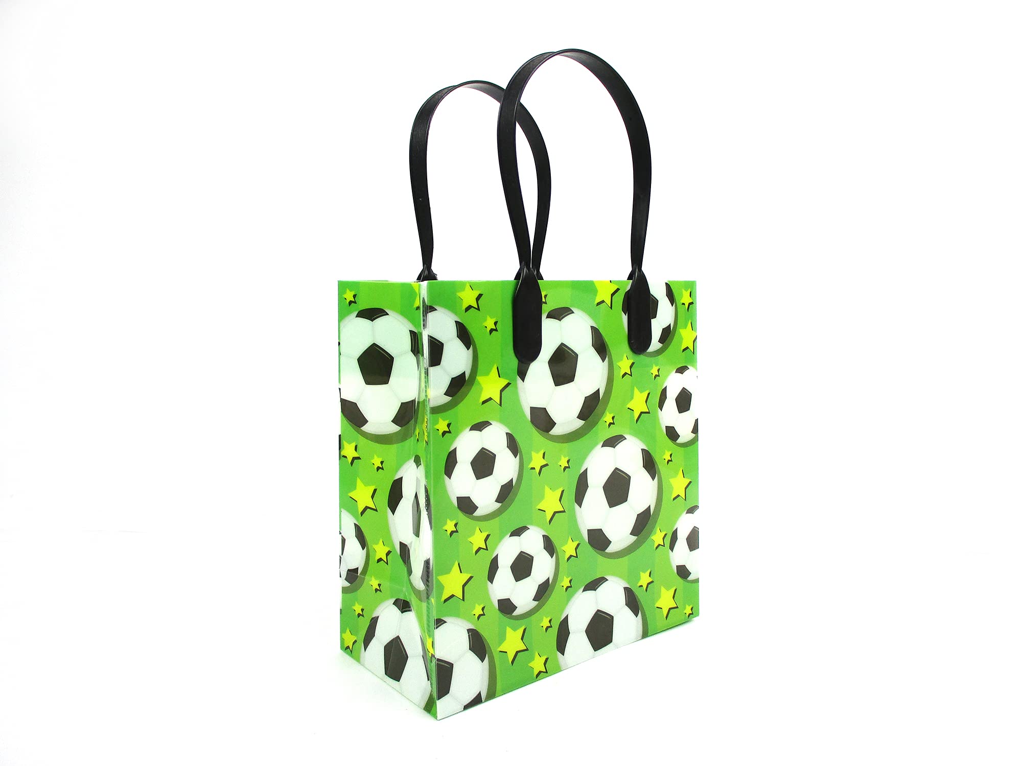 TINYMILLS Soccer Party Favor Bags with Handles - 12 Pack Football Themed Treat Bags for Birthday Parties, Snack Duty & Goodie Bags - Perfect for Kids' Sports Events, School Snacks & Game Day Treats