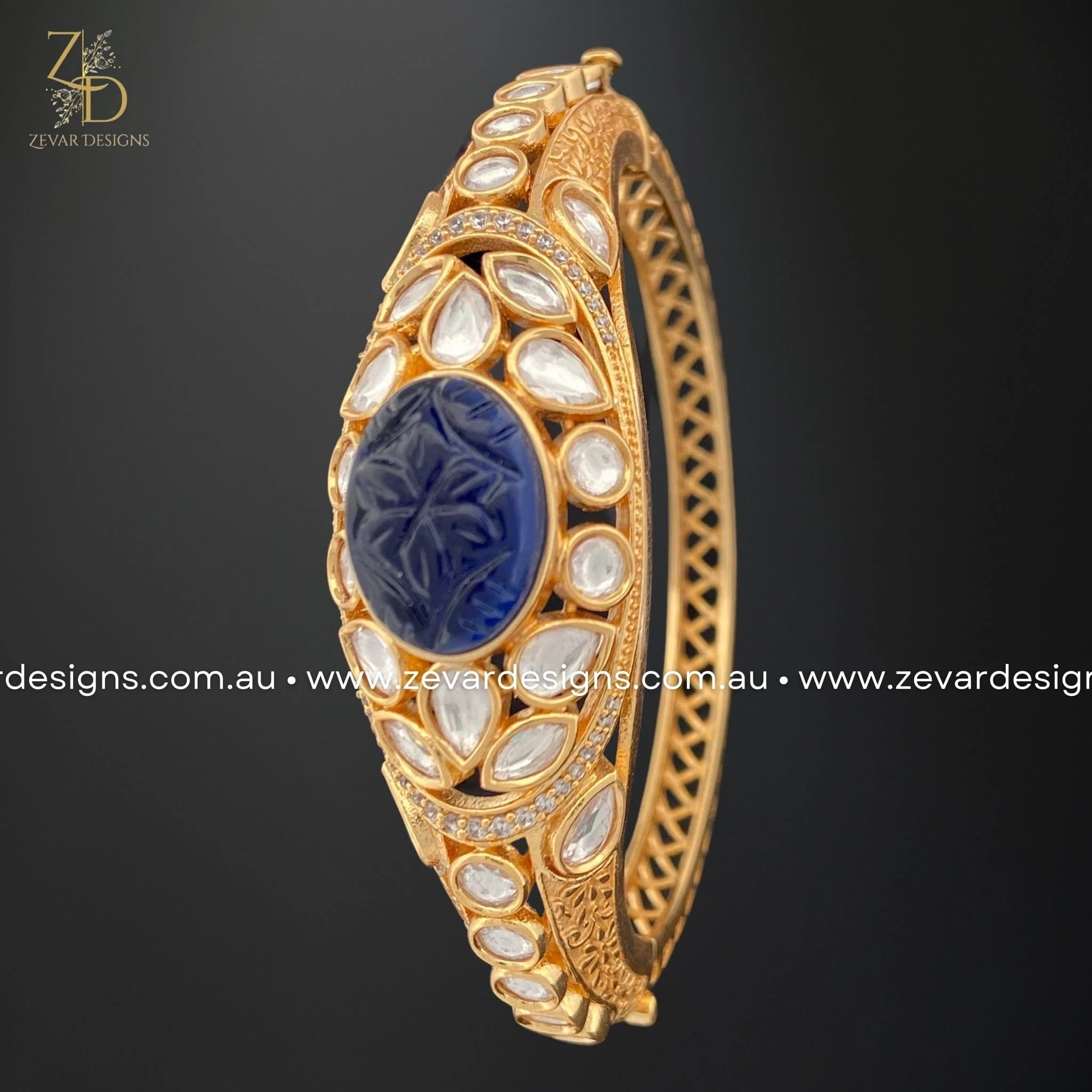Exquisite Kundan AD Bracelet in Elegant Blue | Handmade Indian Jewelry for Women | Perfect for Weddings, Parties & Festive Occasions