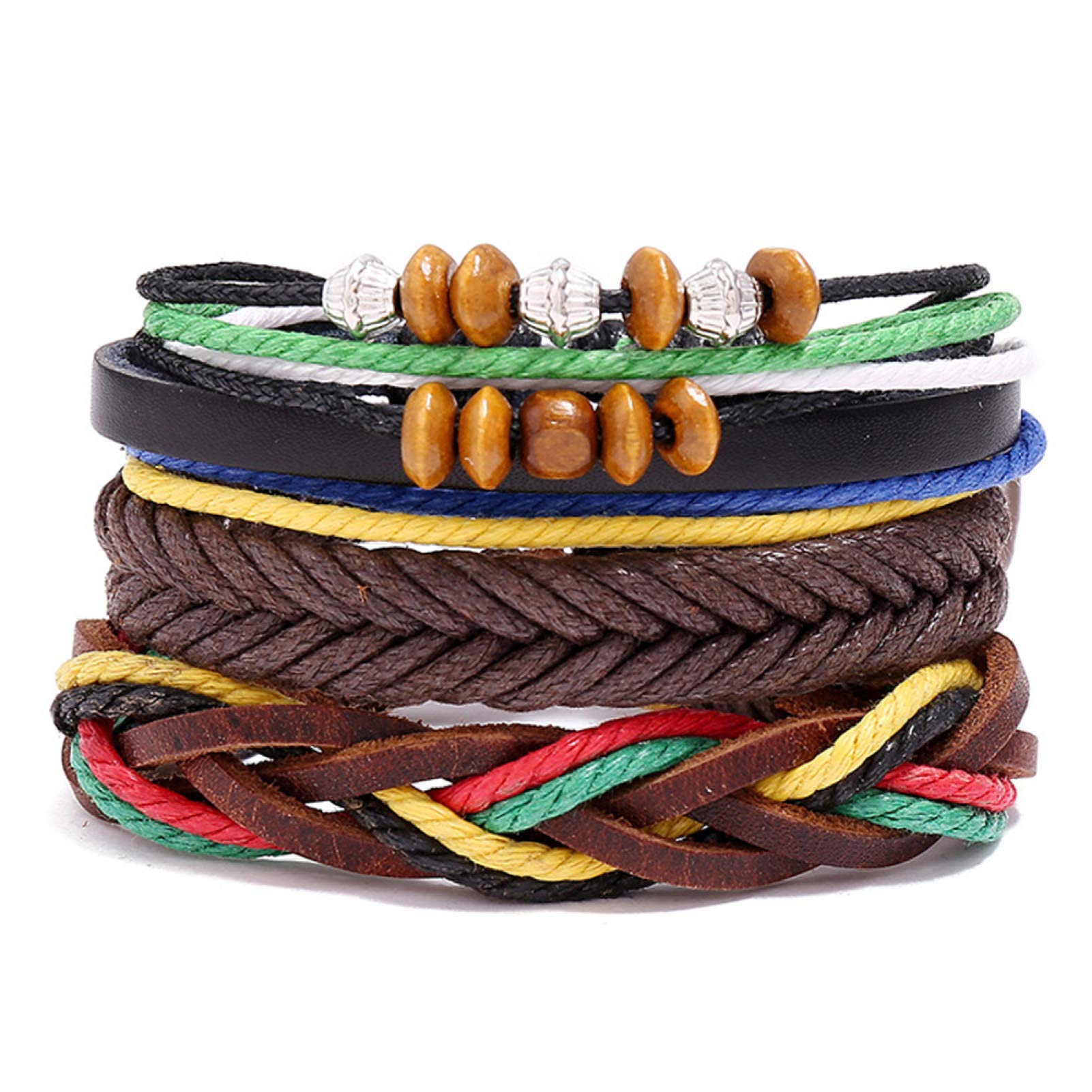 Hislaves 3-Pack Retro Men's Faux Leather Braided Rope Beaded Bracelets - Stylish Wrist Jewelry Accessories for Casual Wear, Gifts & Everyday Fashion