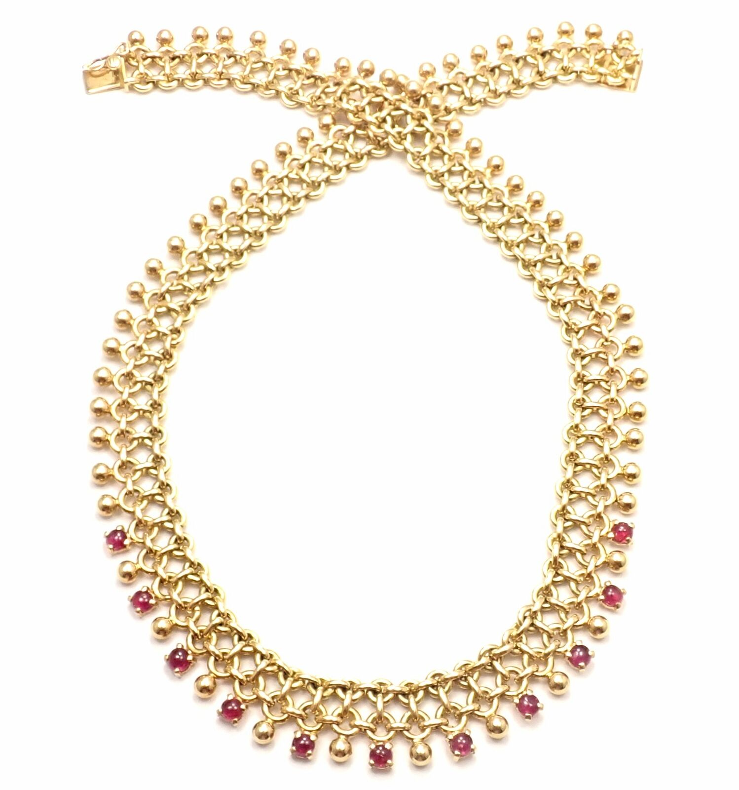 Vintage Authentic Tiffany & Co 18k Yellow Gold Ruby Collar Necklace - Luxury Jewelry Gift for Women, Perfect for Weddings & Special Occasions