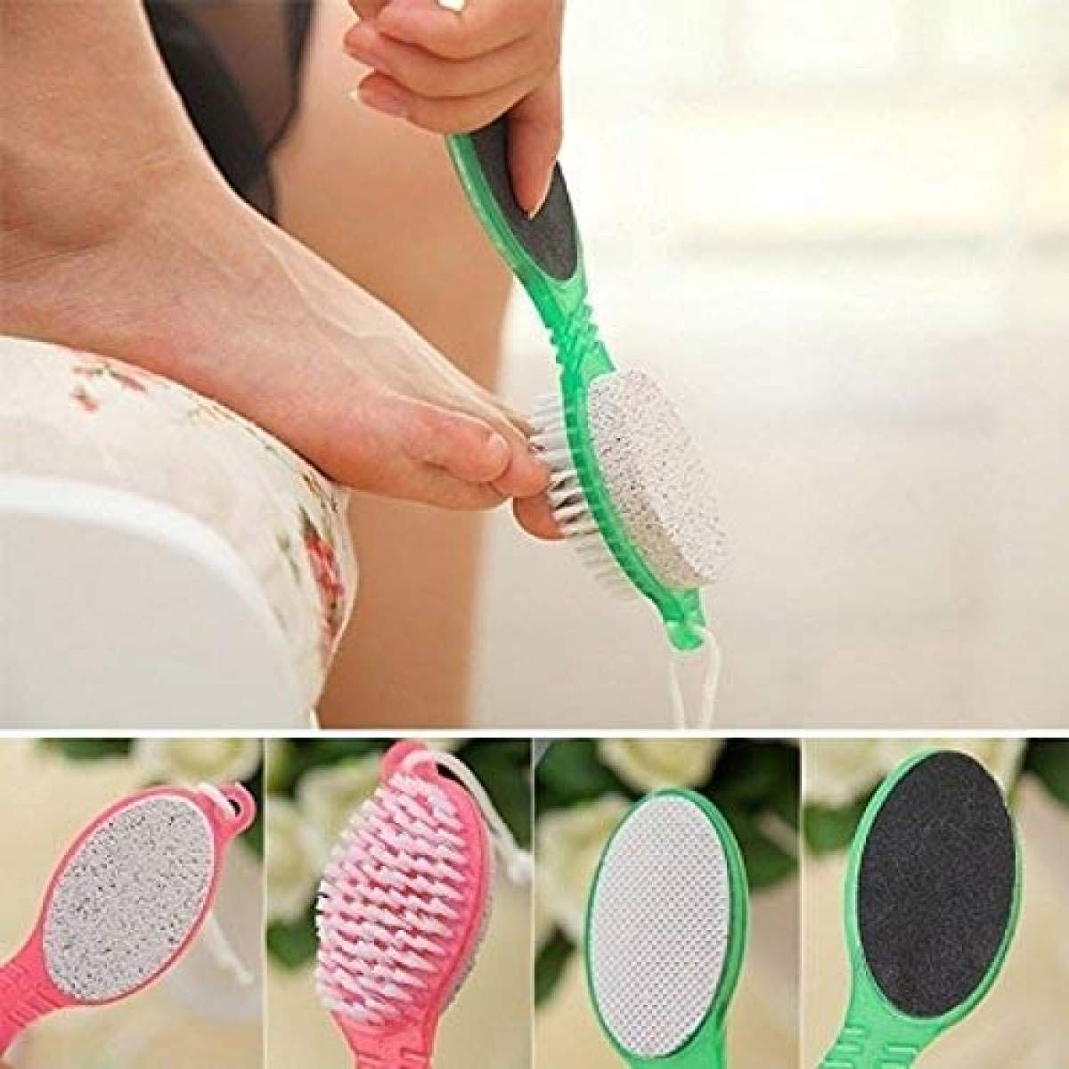 CHESHTA 4-in-1 Foot Care Brush with Pumice Stone - Dead Skin Remover, Callus Scrubber & Foot Polisher Tool - Multicolor Plastic Pedicure Kit for Soft Smooth Feet - Perfect for Home Spa & Pedicure Care