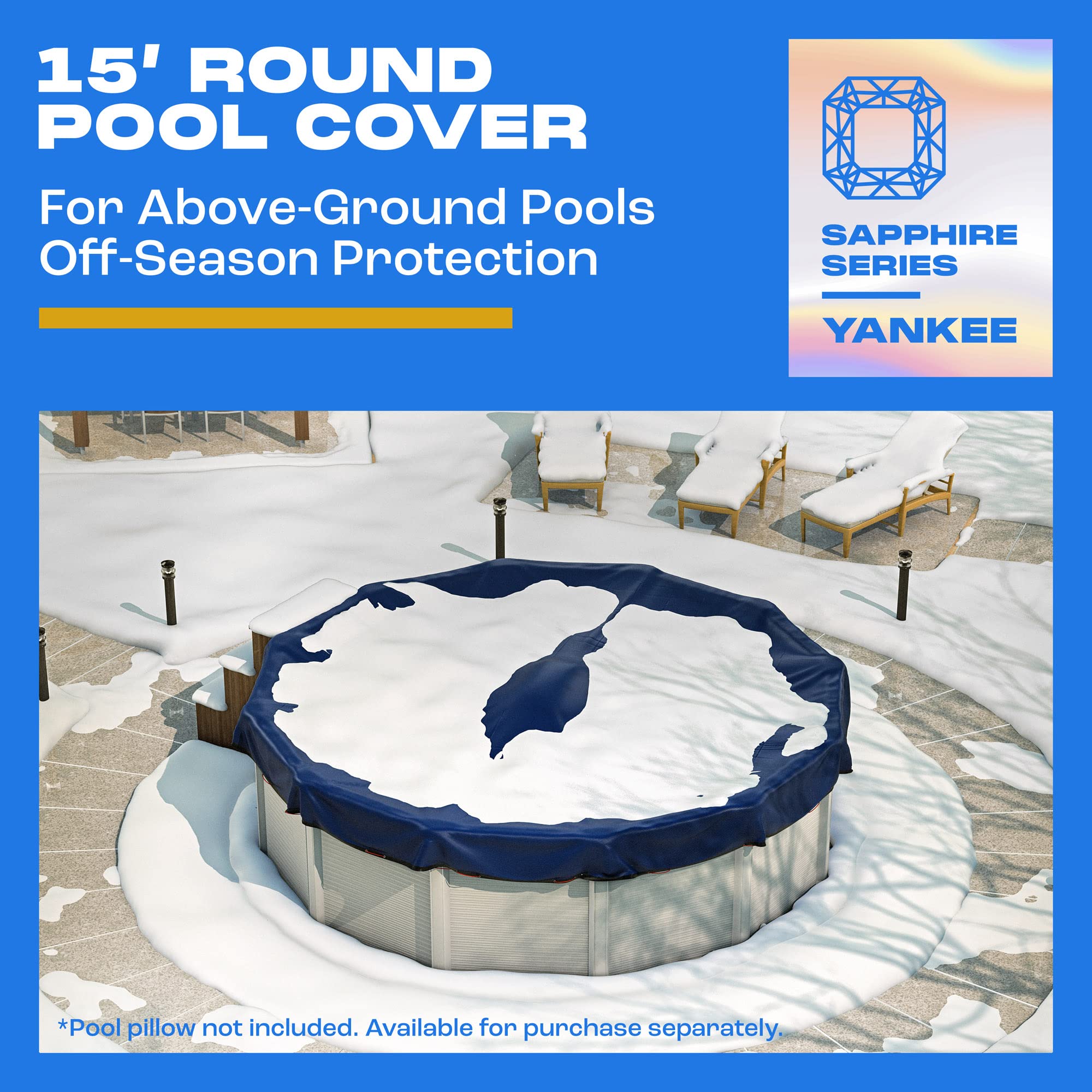 15 ft Round Winter Pool Cover for Above Ground Pools | Extra Thick & Durable Cold & UV Resistant Cover | Sapphire Series Premium Protection | Perfect for Winterizing & Protecting Your Pool from Debris & Freezing Temperatures