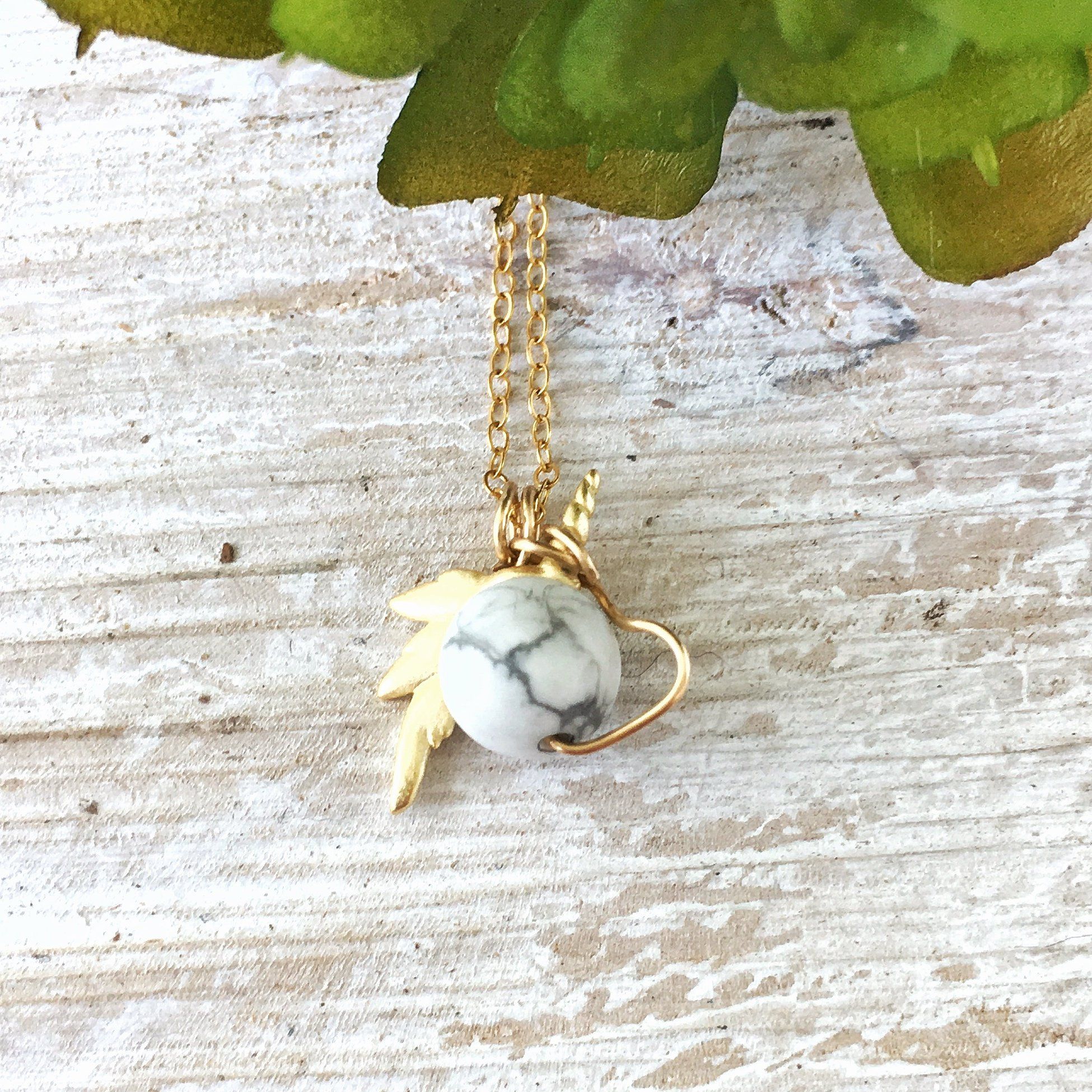 White Howlite Necklace with Unicorn Charm - 14K Gold Filled Pendant for Women & Girls - Perfect for Birthdays, Gifts & Spiritual Healing Jewelry