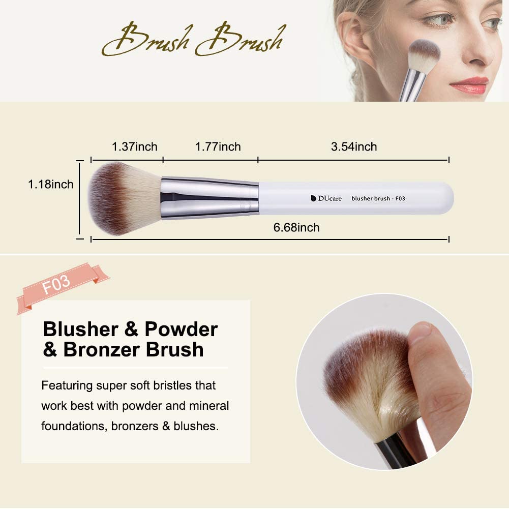 DUcare 3Pcs Professional Makeup Brush Set - Foundation, Contour & Blusher Brushes for Flawless Face Makeup | Perfect for Travel, Liquid & Powder Blending, Buffing & Stippling | Kabuki Brush Included for Seamless Bronzer Application