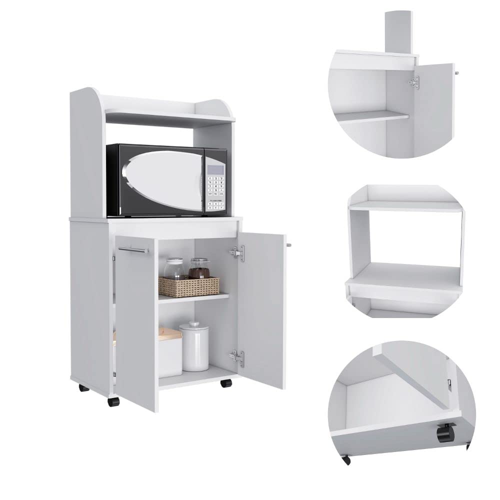 White Rockford Kitchen Cart with Shelves & Cabinet - Perfect for Small Spaces