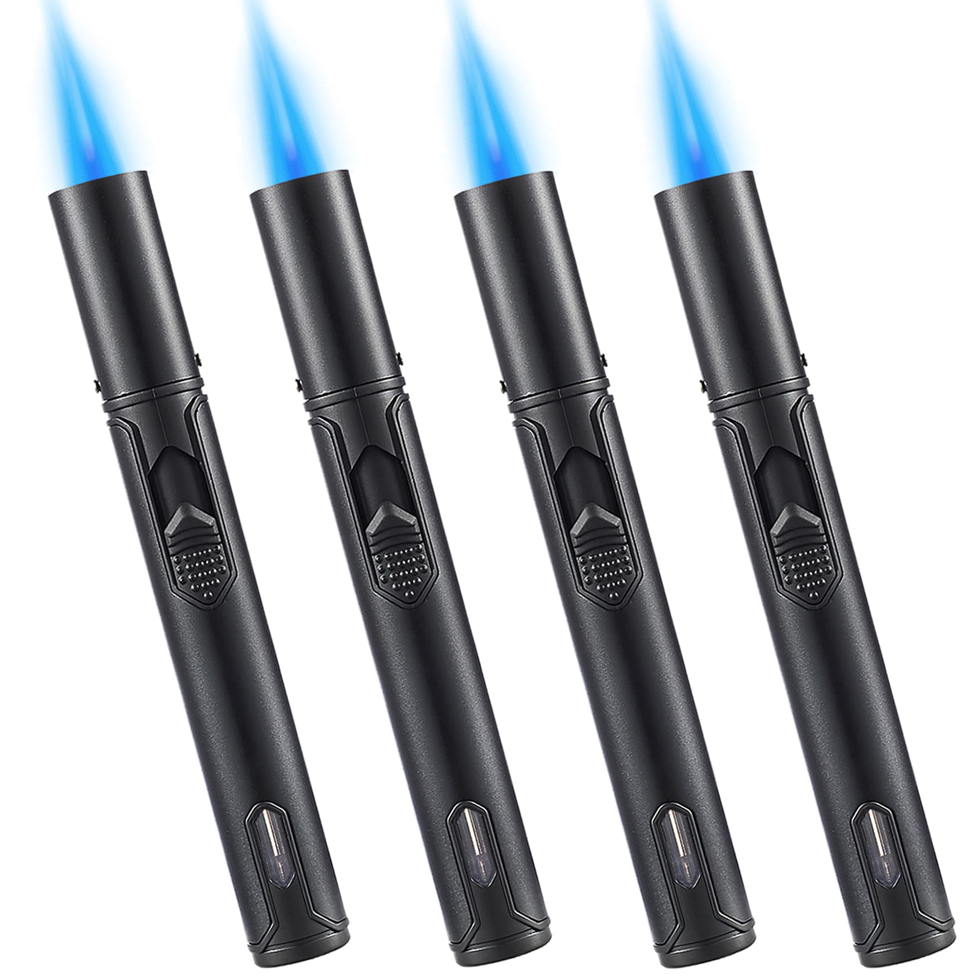 4 Pack Butane Torch Lighter - Refillable 6-inch Pen Lighter with Adjustable Jet Flame for Grilling, BBQ, Candle Lighting, Camping & Fireplace (Gas Not Included) - Perfect for Outdoor Cooking & DIY Projects