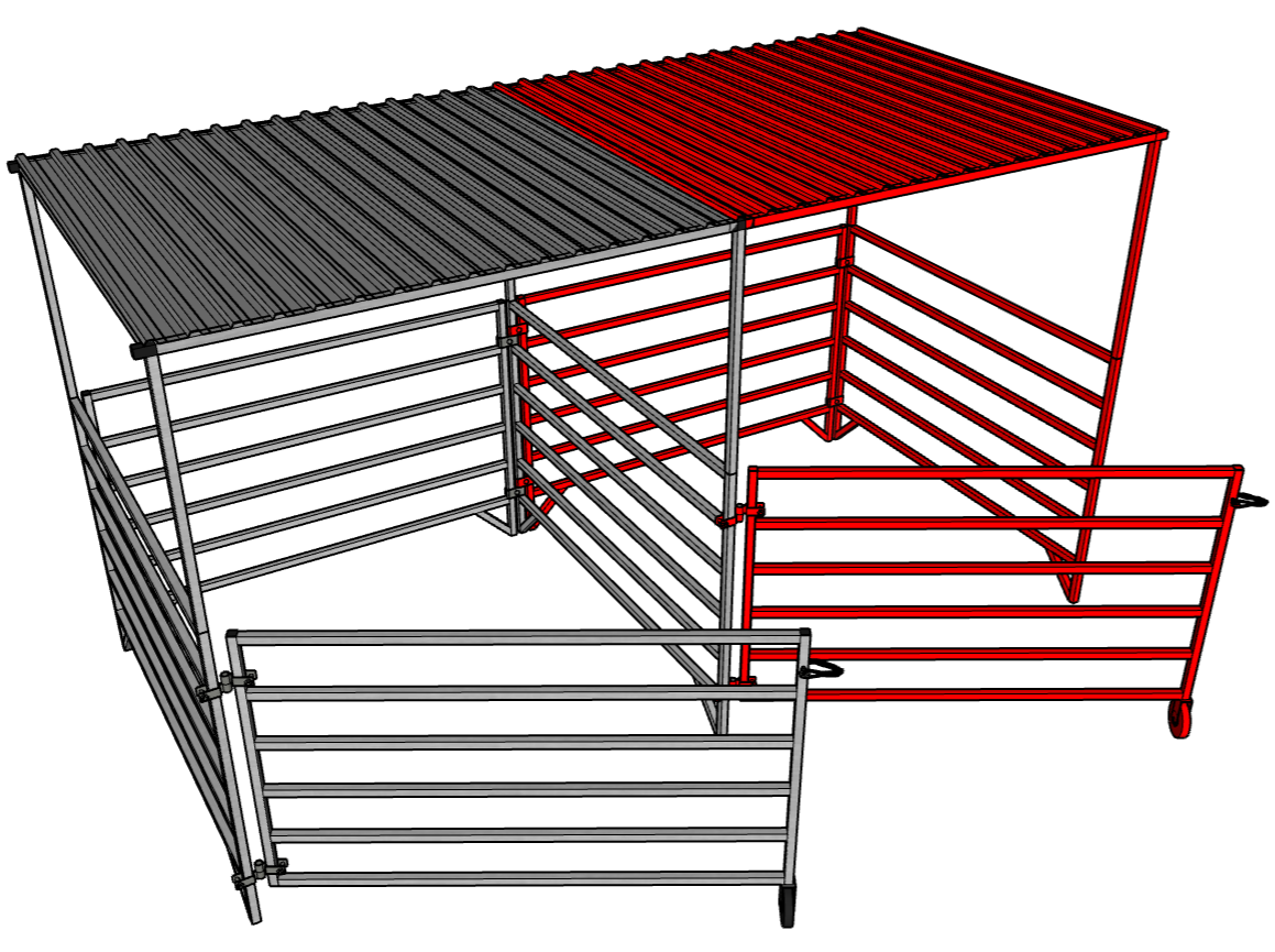**5 Ft x 5 Ft Aluminum 6-Rail Add-On Stall Kit with Canopy (2 Panels, 1 Gate, 1 Canopy) – Perfect for Horse Stalls, Livestock Pens, and Farm Enclosures**