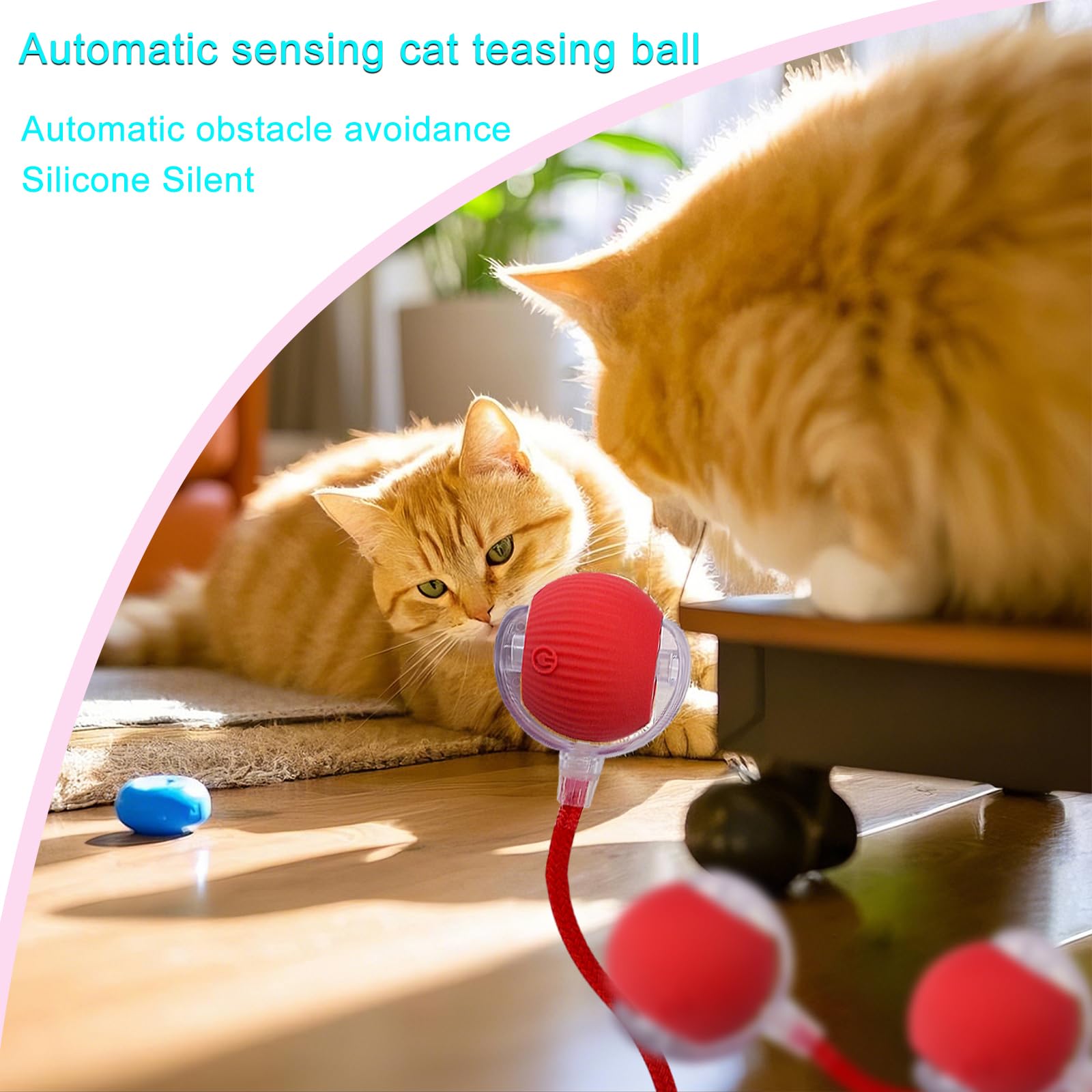 Interactive LED Cat & Dog Toy Ball - Automatic Rolling Motion-Activated Pet Game with String Tail for Indoor Play, Exercise & Fun - Perfect Gift for Kittens & Puppies (Red) - Great for Playtime, Training & Keeping Pets Active