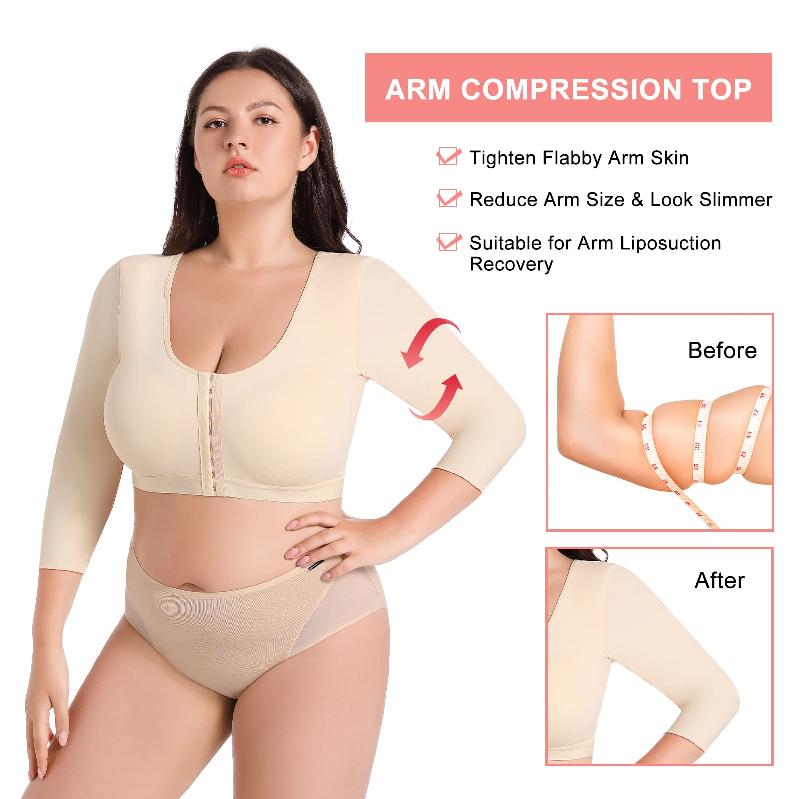 Plus Size Women's Arm Shaper Tops - Arm Lift Slimmer Compression Sleeves for Post-Surgical Support & Toning | Perfect for Everyday Wear, Workouts & Recovery