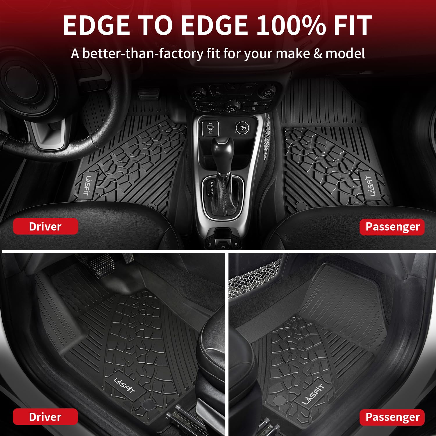 LASFIT All-Weather TPE Custom Fit Floor Mats for Jeep Compass 2017-2025 - 1st & 2nd Row Black Car Floor Liners | Durable Protection for Mud, Snow & Spills | Perfect for Off-Roading & Daily Commute