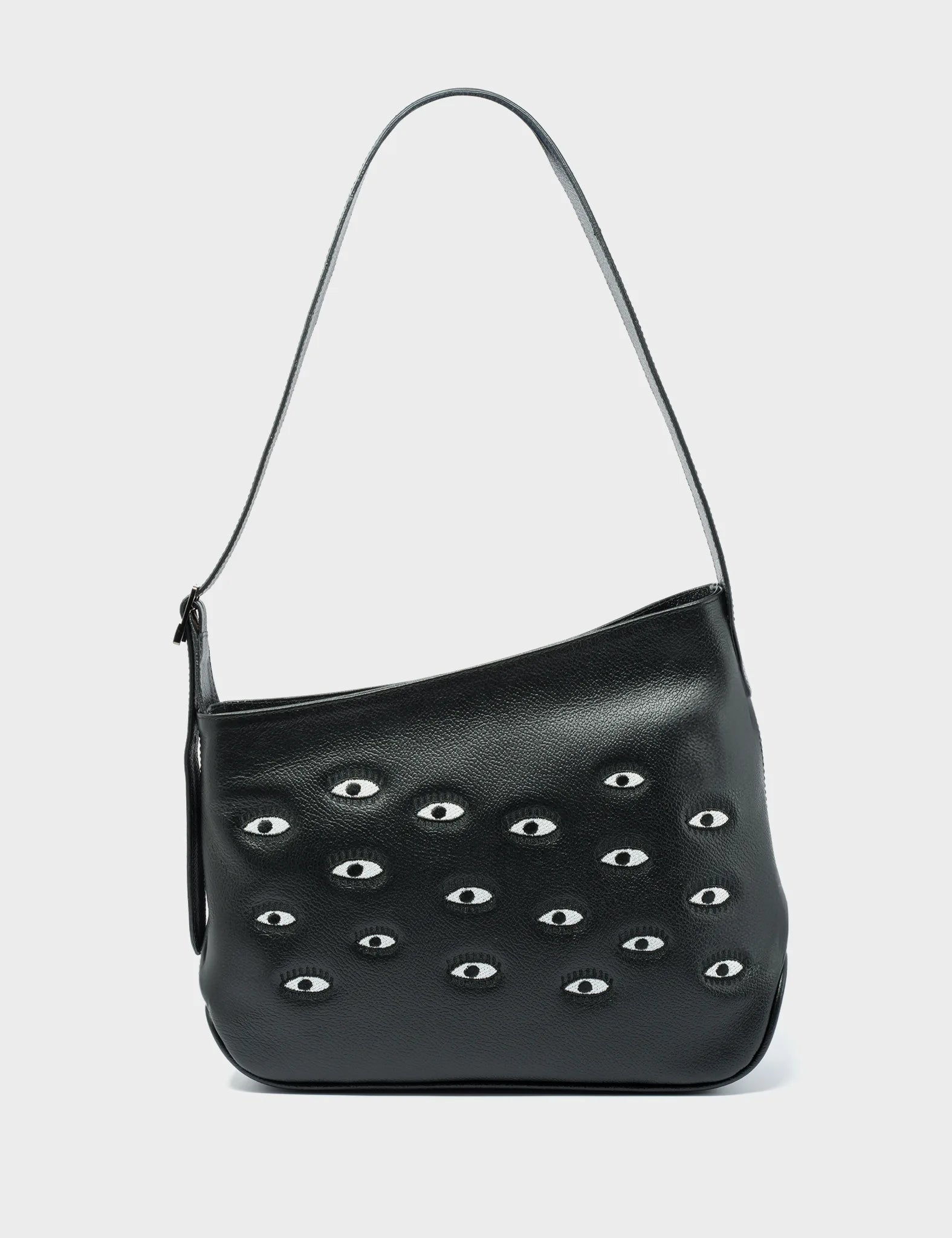 Bruno Hobo Shoulder Bag - Black Genuine Leather with All Over Eyes Embroidery - Perfect for Women's Casual Outfits, Travel & Everyday Use