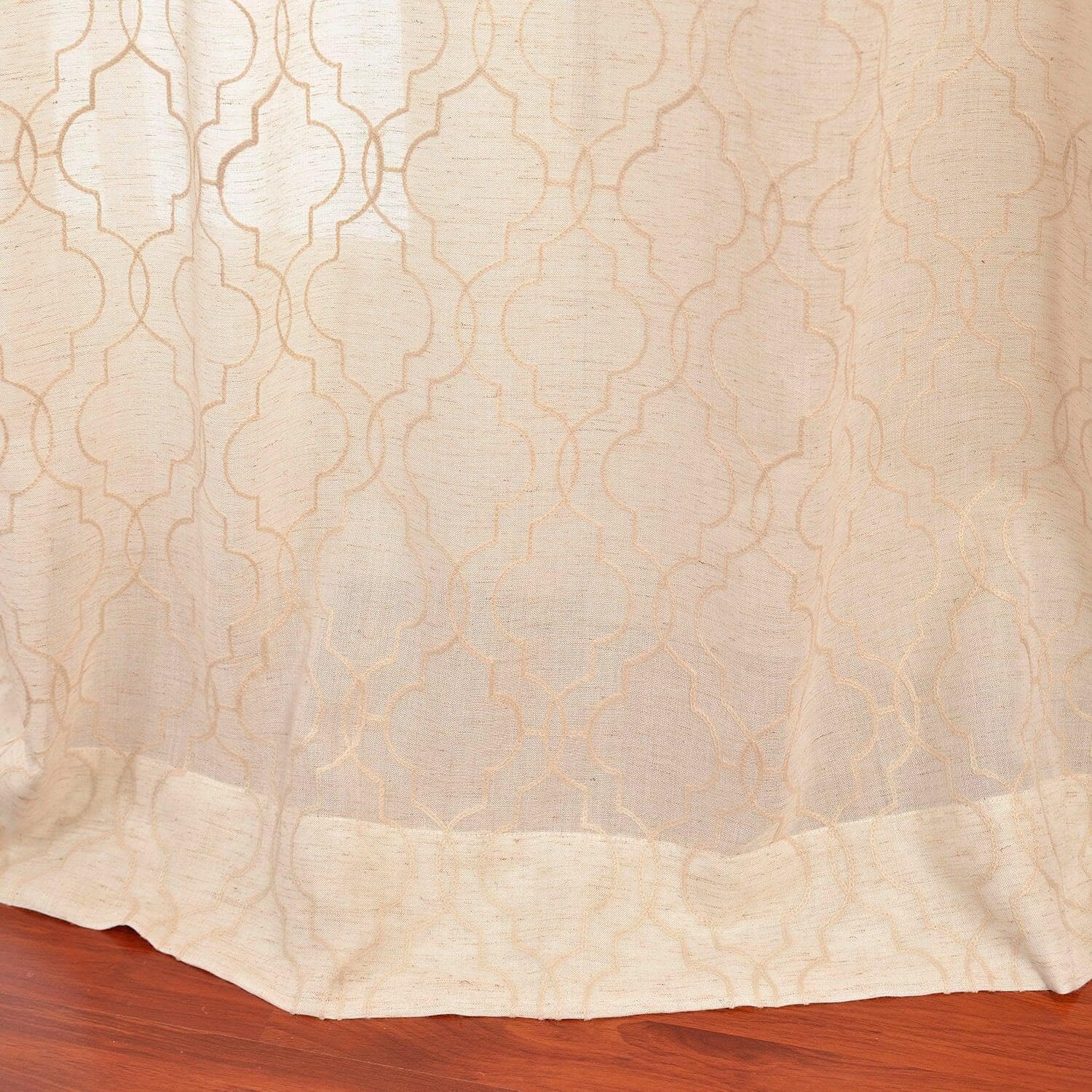 Saida Natural Embroidered Geometric Pattern Faux Linen Sheer Curtains - Elegant Window Treatment for Living Room, Bedroom & Dining Room