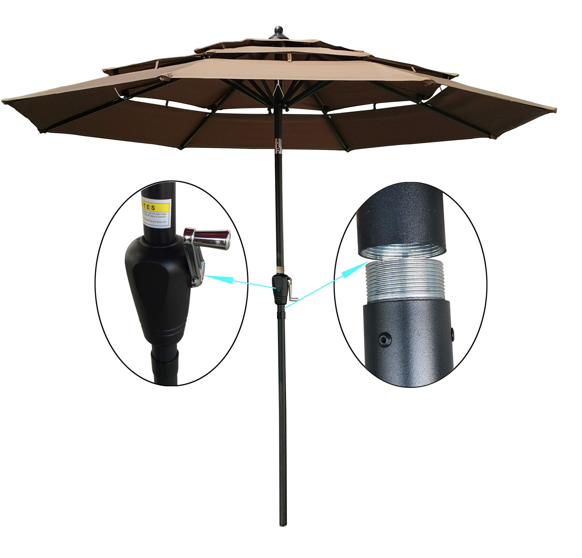 Harper & Bright Designs 9Ft 3-Tier Outdoor Patio Umbrella with Crank & Tilt - Windproof Market Umbrella for Garden, Lawn, Deck, Backyard & Pool - Perfect for Outdoor Dining, Coffee Shops & Beach Relaxation