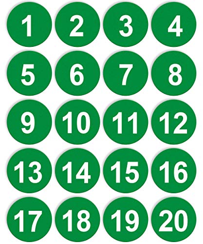 Number Stickers Green 1-20 (White Number on Green Background)