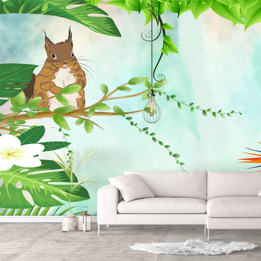 Green Plants & Animals Removable Wallpaper - Peel & Stick Wall Mural for Bedroom Decor (100x144 inches) | Easy DIY Home Decoration, Nursery & Living Room Accent Wall