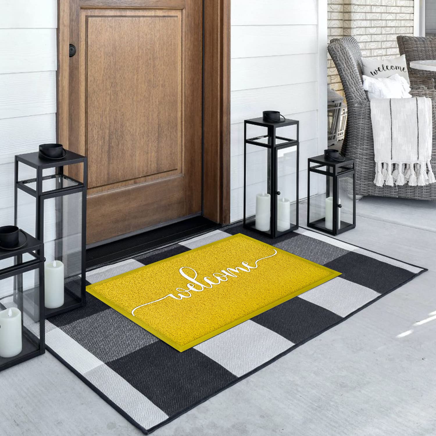 AAZZKANG Non-Slip Yellow Welcome Doormat - Indoor/Outdoor Front Door Mat with Dirt-Trapping Design, Easy to Clean Rubber Backing - Perfect for Entryways, Patios & Mudrooms