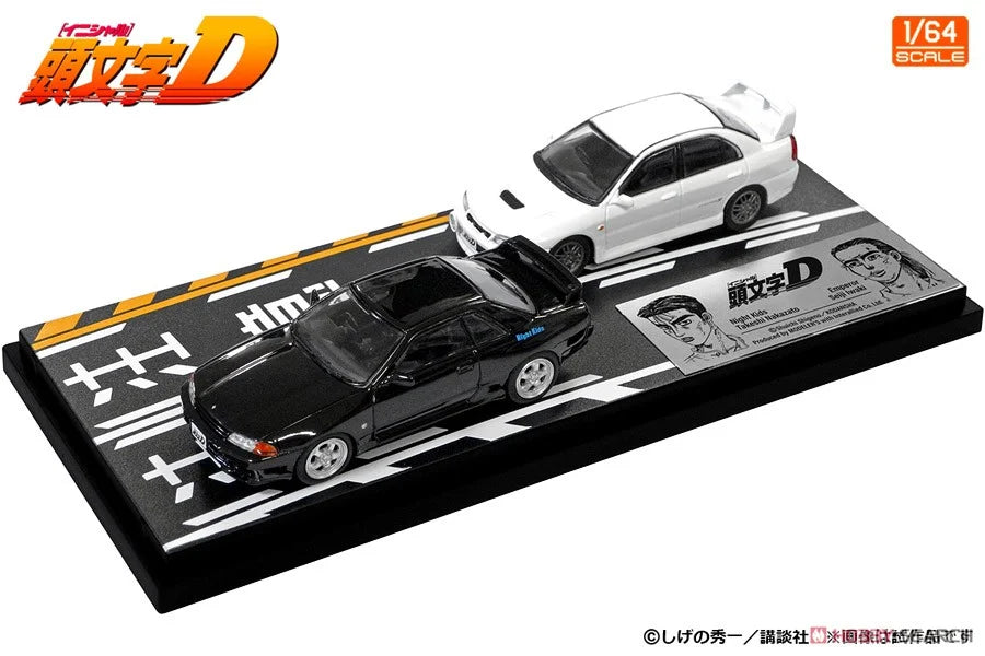 Initial D Anime 1:64 Scale Diecast Car Set - Takeshi Nakazato Skyline GT-R (BNR32) & Seiji Iwaki Lancer Evolution IV - Collectible Model Cars for Anime Fans and Racing Enthusiasts | Perfect for Display, Gifts, and Anime Collections