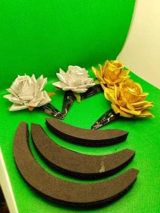 Radha Collection Stylish Flower Hair Clips 4Pc & Hair Puff Maker 3Pc Combo Set - Multicolor Hair Accessories for Women & Girls | Perfect for Parties, Weddings & Everyday Styling