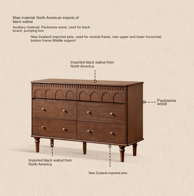 Vintage Black Walnut Solid Wood Cabinet - French Style Retro Storage Cabinet for Living Room, Bedroom & Office Organization