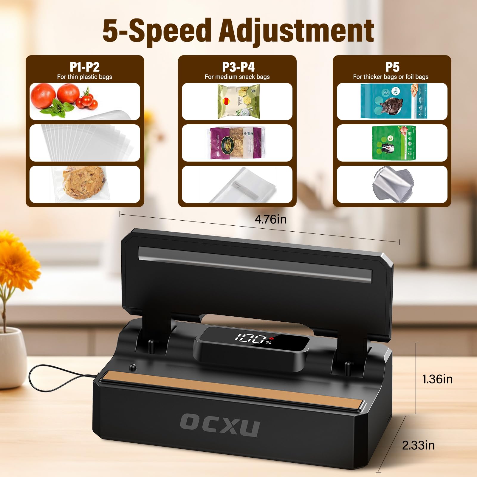 4-in-1 Mini Bag Sealer with 3000mAh Battery - Rechargeable Vacuum Food Sealer with Cutter, 5 Seal Modes & 3.8