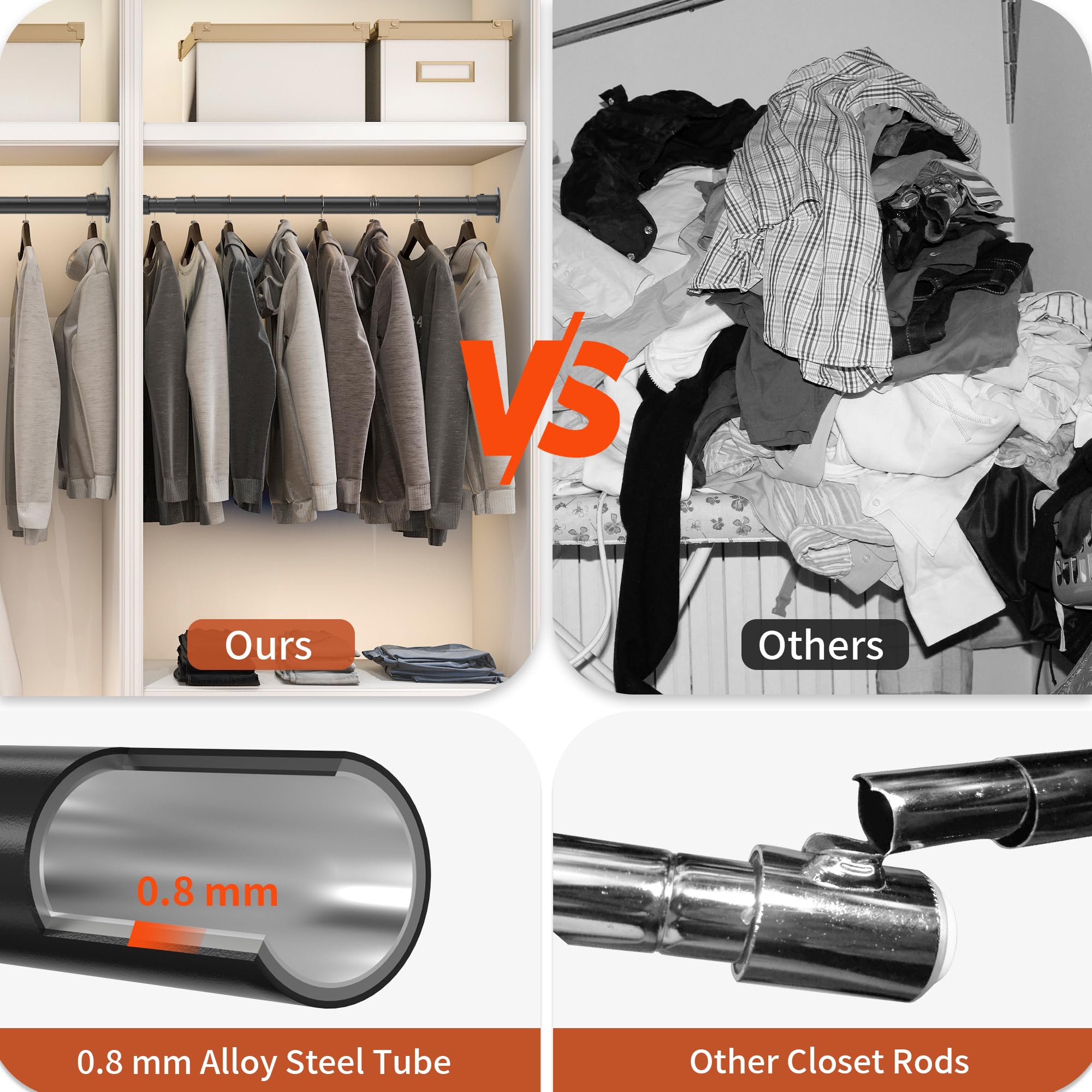 Adjustable Closet Rod 35-98 Inch - Heavy Duty 1.3