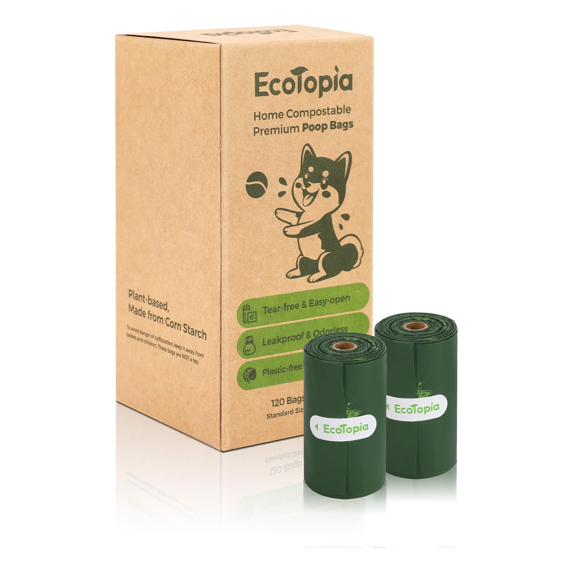 Extra Thick 20% Stronger Dog Poop Bags - 100% Biodegradable & Compostable Pet Waste Bags (120 Count, Dark Green) | ASTM D6400 & EN 13432 Certified | Perfect for Dog Walking, Park Cleanups & Cat Litter Disposal