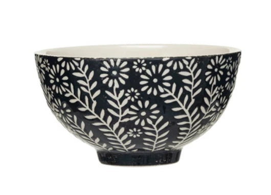 Hand Painted Stoneware Bowls - Black & Green Ceramic Bowls for Soup, Salad, Rice | Eco-Friendly Dinnerware Set for Home, Restaurant & Gifts