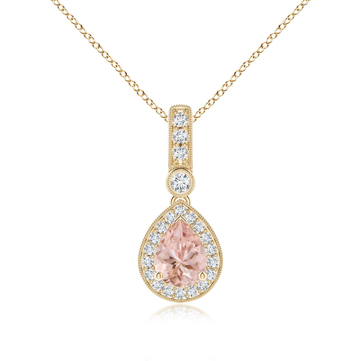 Angara Natural Morganite Halo Pendant Necklace for Women - 14K Solid Gold/Platinum Jewelry | Elegant Gift for Birthday, Anniversary & Special Occasions | Perfect for Weddings, Date Nights & Formal Events
