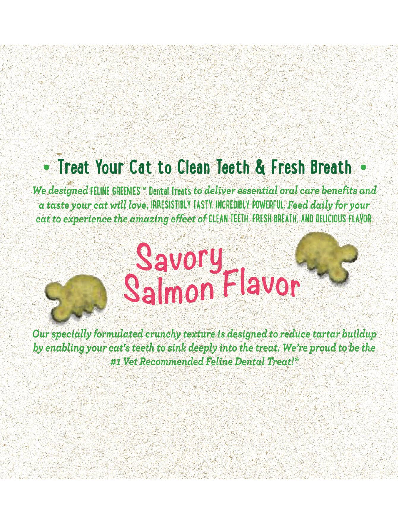 Greenies Feline Dental Treats for Cats - Natural Salmon Flavor, 60g | Tartar Control Cat Snacks for Fresh Breath & Healthy Teeth - Perfect for Daily Oral Care Routine