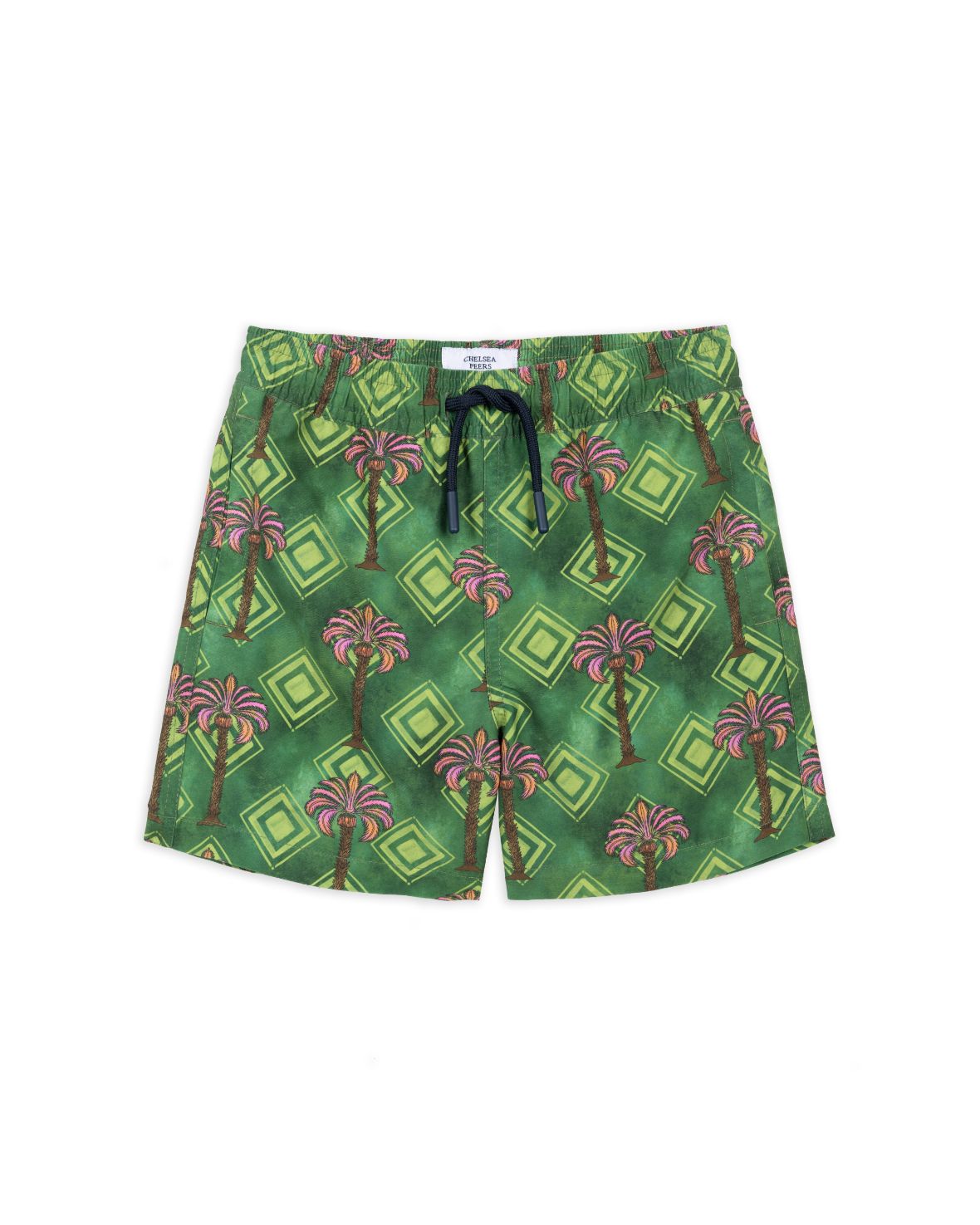 Boys' Geometric Palm Print Swim Shorts - Quick Dry Beach Swimwear for Kids, Pool Party & Summer Vacation