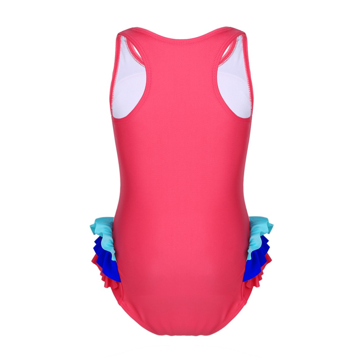 dPois Girls' One-Piece Animal Print Ruffled Swimsuit with Matching Swim Cap - Cute Bathing Suit for Kids Beach, Pool & Summer Water Play