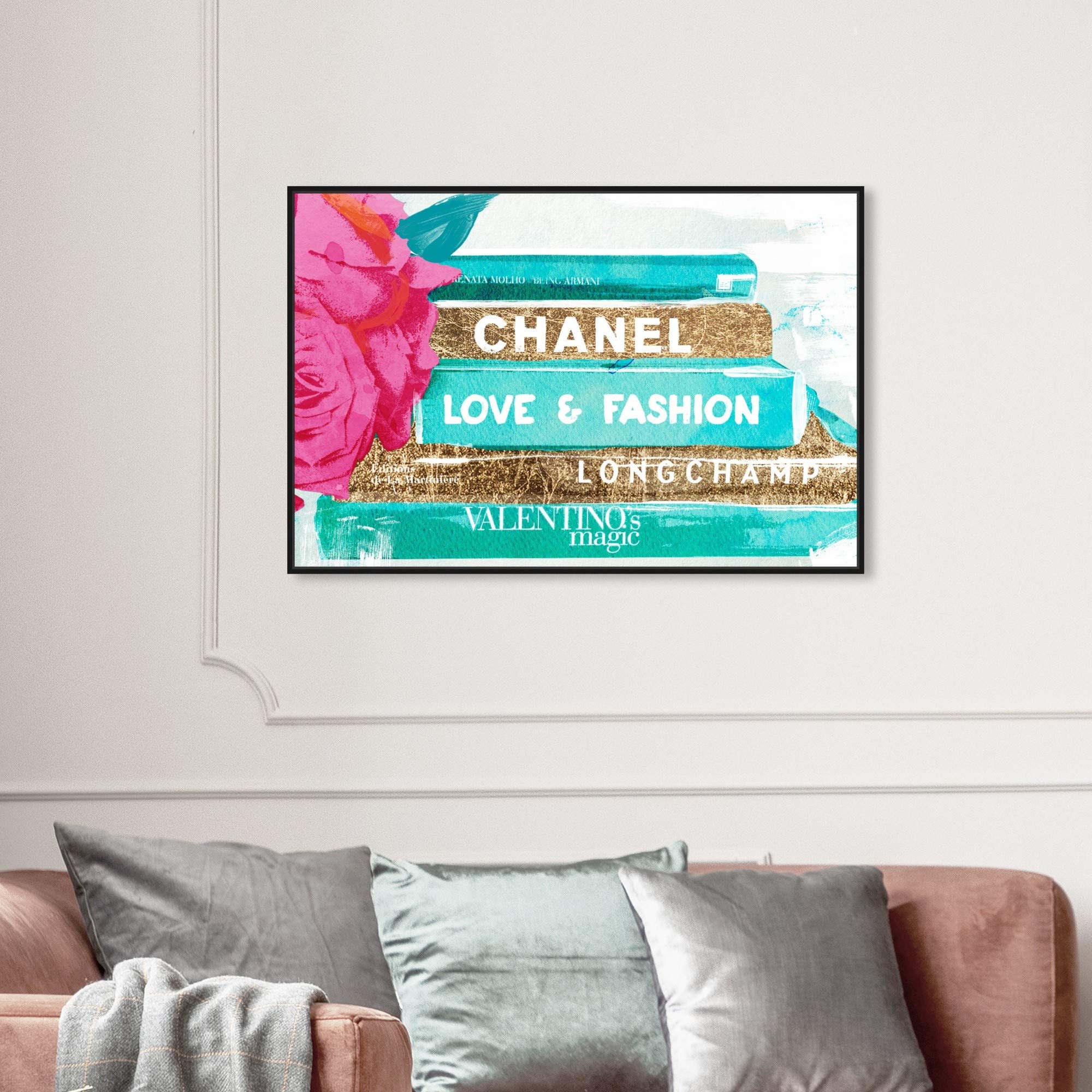 Oliver Gal Artist Co. 'Ideals of Style' Framed Wall Art - 36x24 Inch Fashion Glam Canvas Print in Blue & Gold | Elegant Home Decor for Living Room, Bedroom & Office